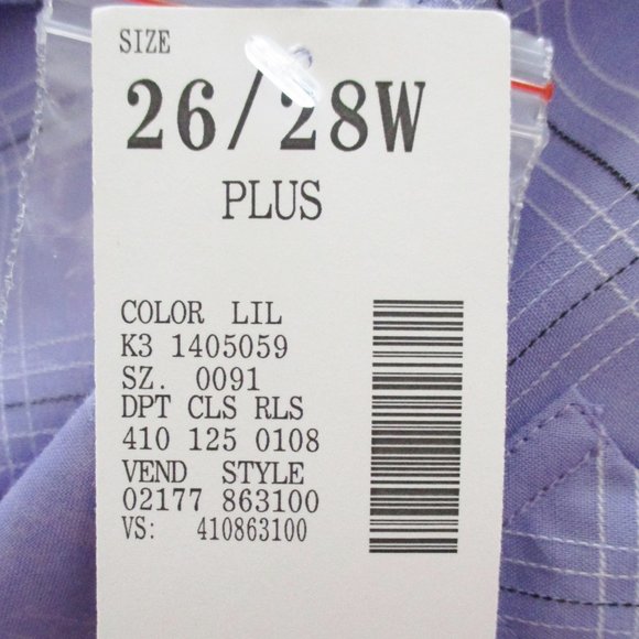 Essentials By Maggie Long Sleeve Blouse, Lavender Plaid, Roll Tabs, Size 26/28 - Picture 9 of 10